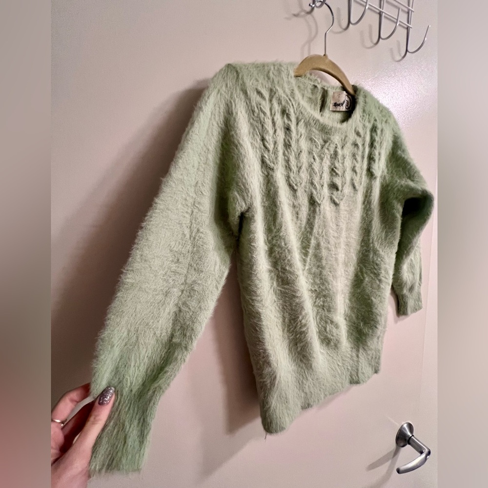 Anthropologie Rosie Neira | Women’s Mint Green 3/4 Length Crew Neck Sweater - Picture 2 of 11